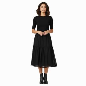 Nordstrom Rack Black Swiss Dot Tiered MIDI Skirt